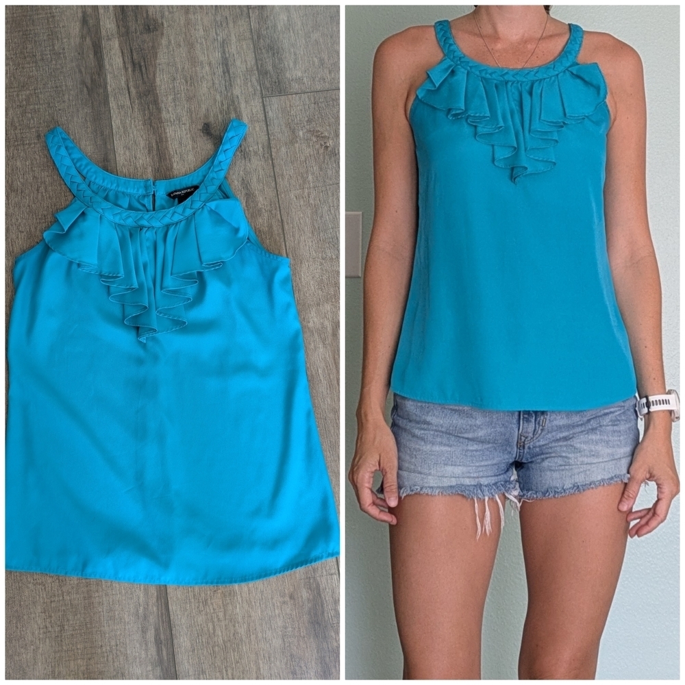buy1 Get 1 Free Tops! Banana Republic Turquoise Ruffle Blouse - Picture 1 of 6